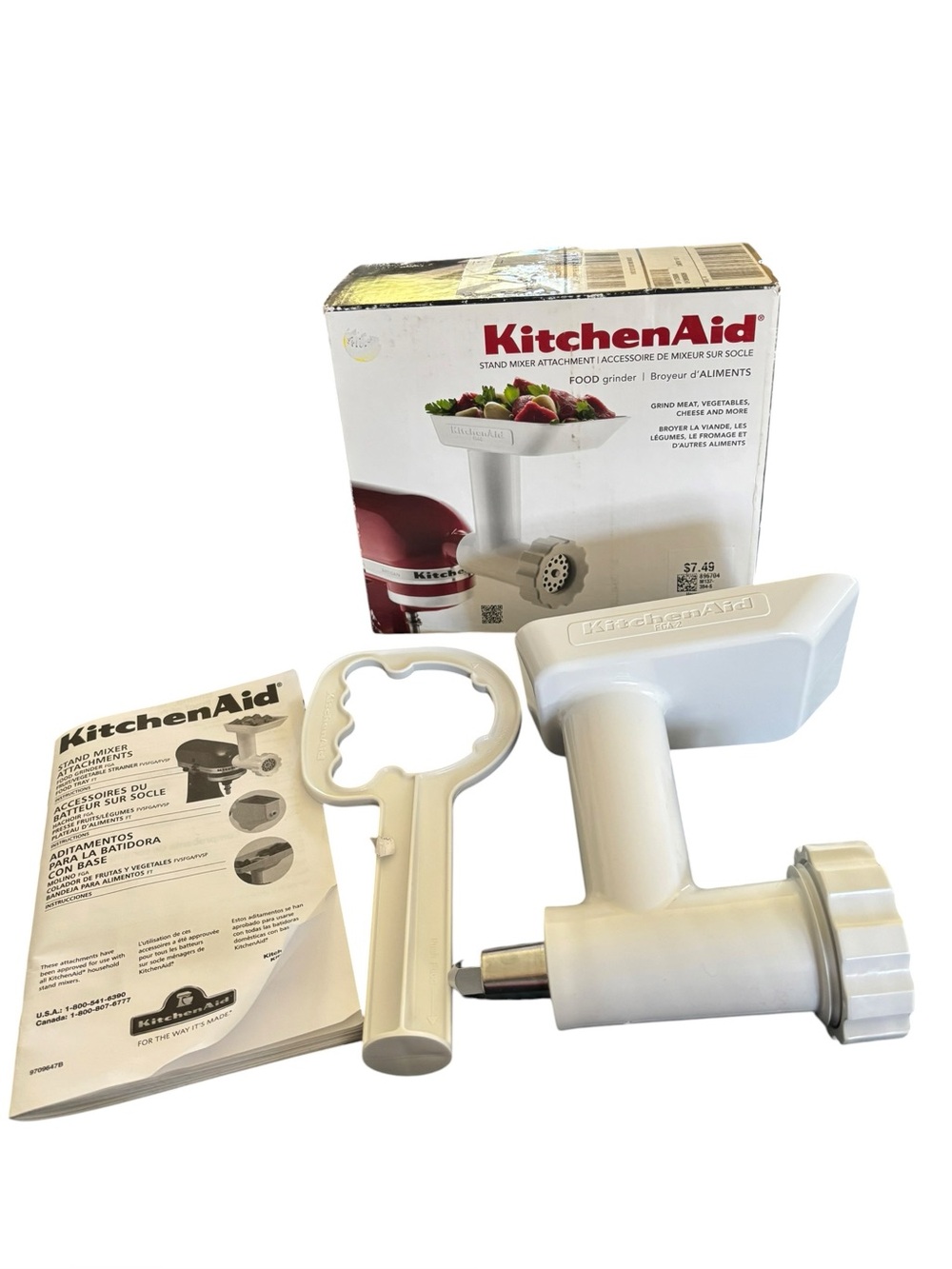 KitchenAid Food Grinder Stand Mixer Attachment White FGA-2 Like New 2 Plates